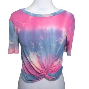 Etiquette Clothiers Pink & Blue Tie-Dye Crop Top